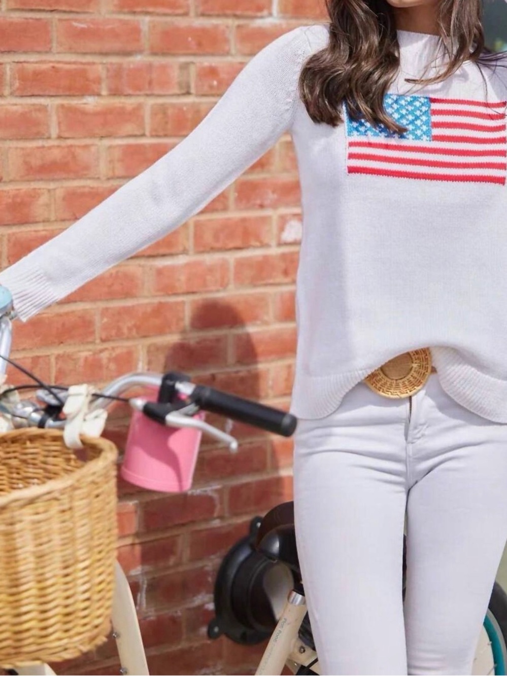 NEW! Sail to Sable White Crewneck Sweater with American Flag Knit